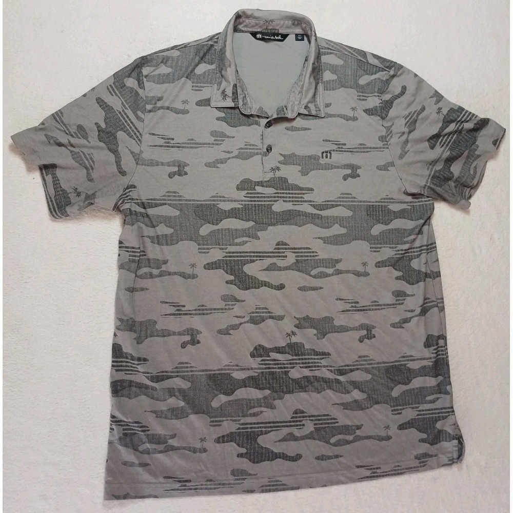 Travis Mathew Polo Shirt Men 2XL Gray Camo Short Sleeve Golf Athletic XXL